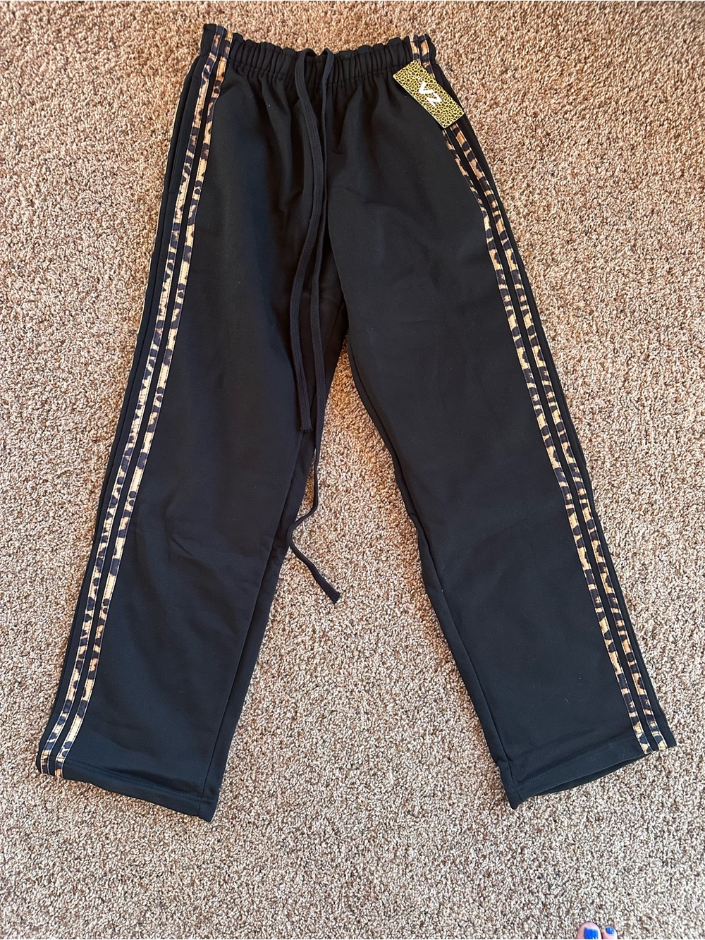 Men's Black Jogger Sweatpants with Leopard Stripe Detail